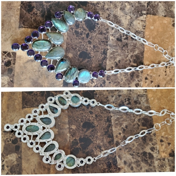 Laboradorite & Amethyst Statement Necklace - Picture 3 of 5